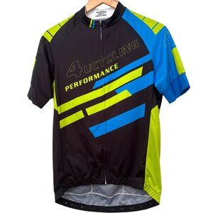 4uCYCLING Short Sleeve Biking Jersey NWOT Mens Size Medium Black Blue Green New